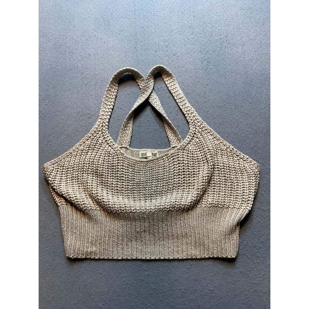 Woven Heart Womens Beige Knit Crop Top Cross Back Shaker Stitch Size S -116